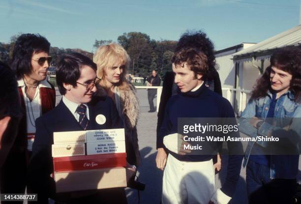 Queen at Kempton Park Race Course at a press event for the release of their album 'A Day At The Races', Surrey, United Kingdom, 16th October 1976....