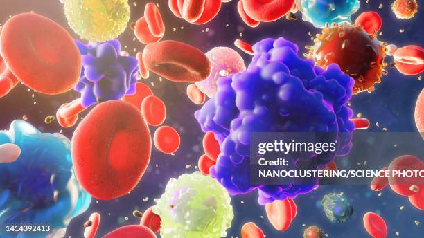 blood cells with circulating tumor cells, illustration - cancer cells in blood stock illustrations