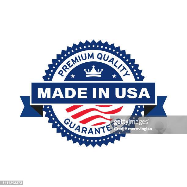 hergestellt in den vereinigten staaten von amerika mit usa-flagge. qualitätsabzeichen für us-amerikanisches zertifiziertes premium-verpackungsdesign - made in usa stamp stock-grafiken, -clipart, -cartoons und -symbole