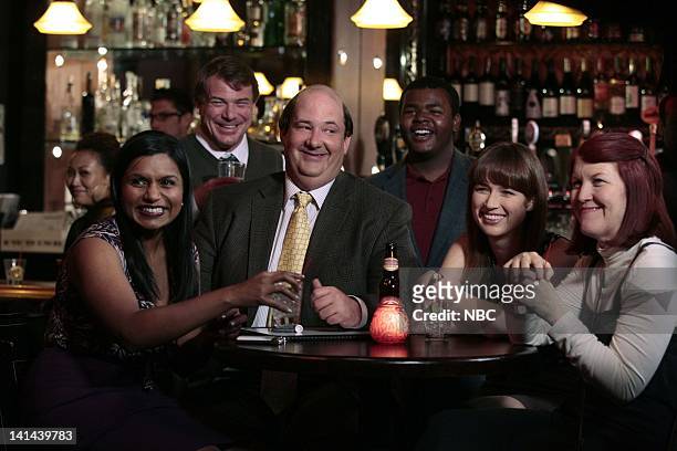 Trivia" Episode 811 -- PIctured: Mindy Kaling as Kelly Kapoor, Brian Baumgartner as Kevin Malone, Ellie Kemper as Kelly Erin Hannon, Kate Flannery as...