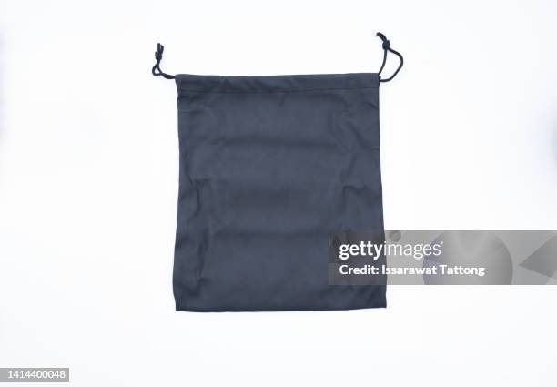 black drawstring bag mockup isolated one white background. - empty pockets stock pictures, royalty-free photos & images