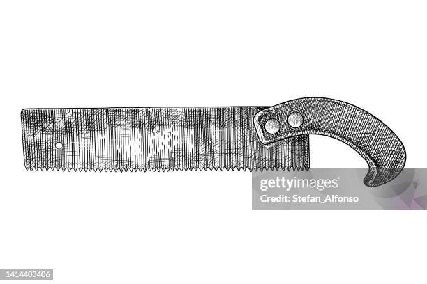 ilustrações de stock, clip art, desenhos animados e ícones de vector drawing of an old saw - serrote