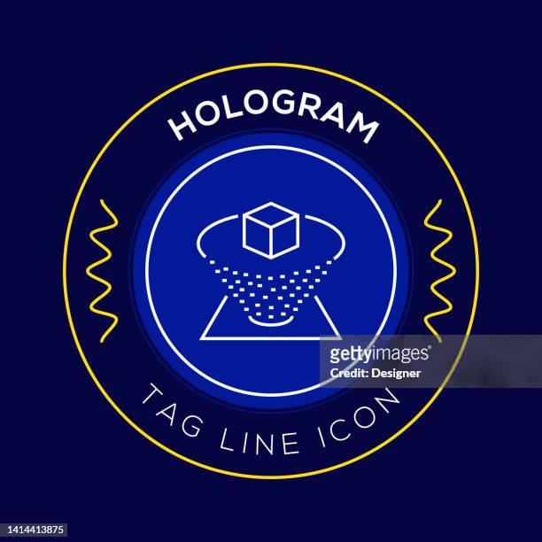 bildbanksillustrationer, clip art samt tecknat material och ikoner med hologram circle badge, modern logo vector icon design line style - neon designer label