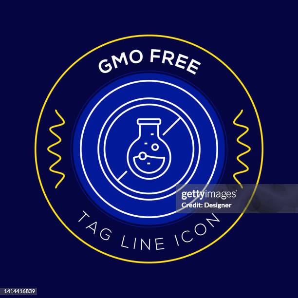 gmo free circle badge, modern logo vector icon design line style - genetics logo stock illustrations