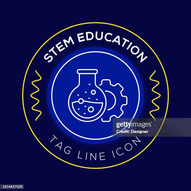 stem education circle badge, modern logo vector icon design line style - science technology engineering math stock illustrations