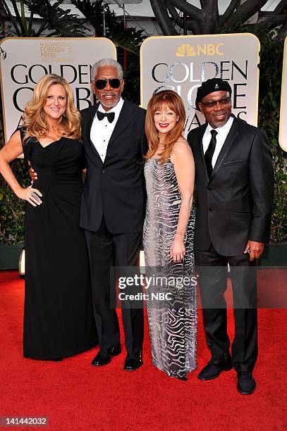 69th ANNUAL GOLDEN GLOBE AWARDS -- Pictured: Producer Lori McCreary, Morgan Freeman, Frances Fisher, Alfonso Freeman arrive at the 69th Annual Golden...