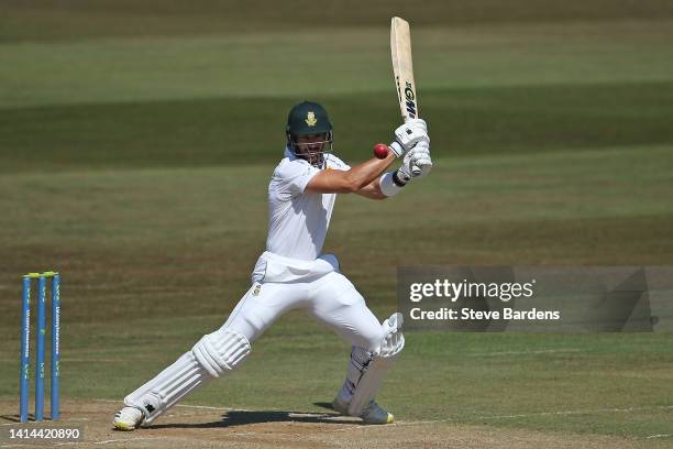Aiden Markram of South Africa plays a shot during day four of the tour match between England Lions and South Africa at The Spitfire Ground on August...