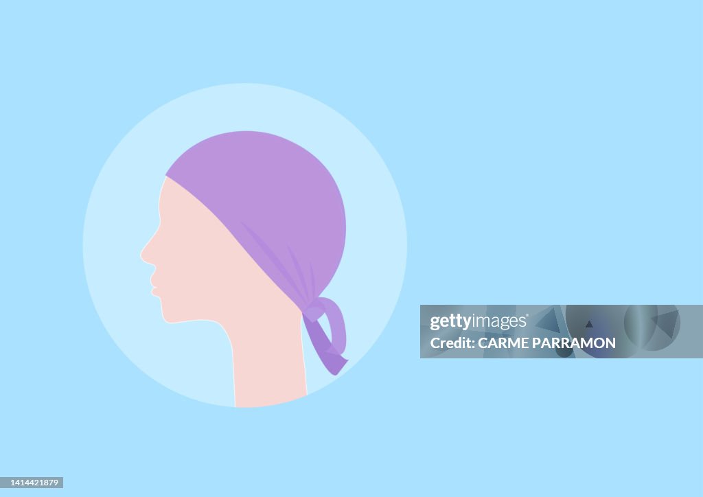 Woman with headscarf due to cancer