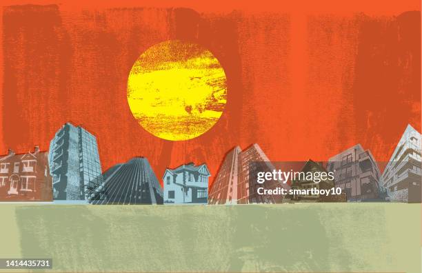 stockillustraties, clipart, cartoons en iconen met global warming in the city - extreem weer