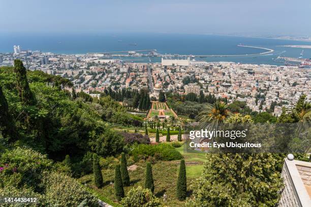 Israel, Haifa, The Bahai Gardens on the slopes of Mount Carmel in Haifa, Israel, contains the Bahai World Centre for the Bahai religion as well as...