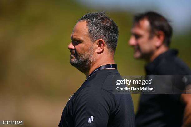 Omar Mouneimne, Defence Coach of Exeter Chiefs looks on during a training session at Sandy Park on August 09, 2022 in Exeter, England.