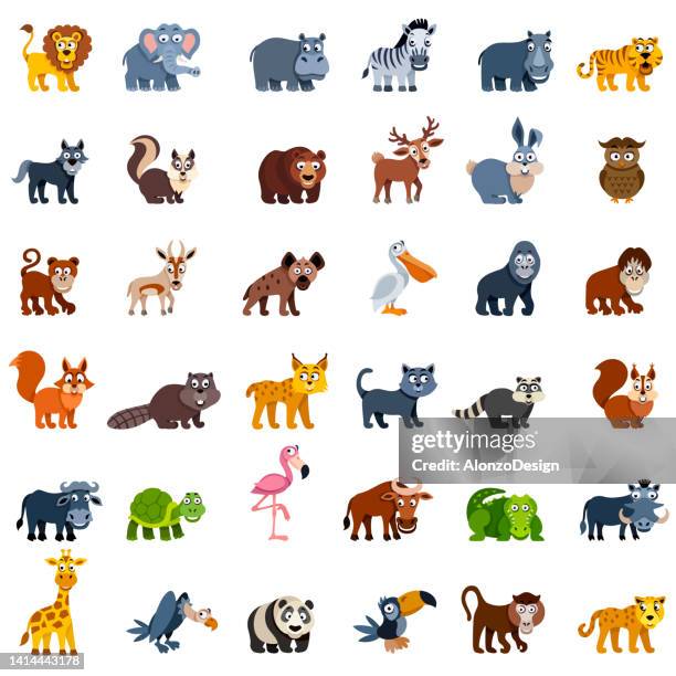 ilustraciones, imágenes clip art, dibujos animados e iconos de stock de personajes de dibujos animados animales salvajes - zoo