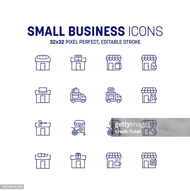 small business icons set. simple set shop and store icon collection. outline store building symbol - boutique stock illustrations