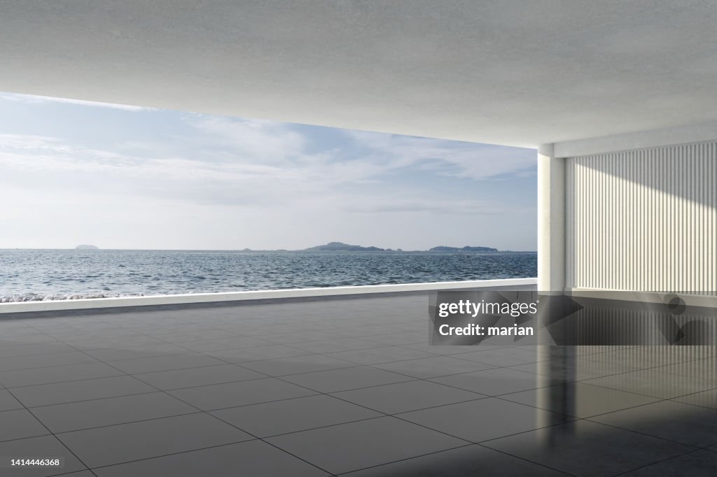 3D rendering, sea facing lobby space