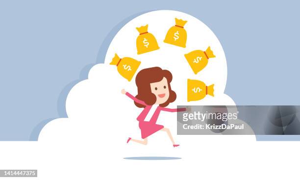 businesswoman juggling money bags - woman juggling stock illustrations