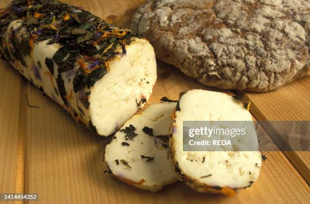 Goat's milk cheese. De Gust dairy. Rio di Pusteria. Trentino Alto Adige. Italy.