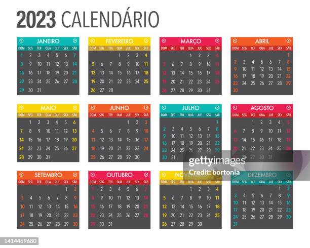 ilustrações, clipart, desenhos animados e ícones de modelo de calendário português de 2023 - língua portuguesa