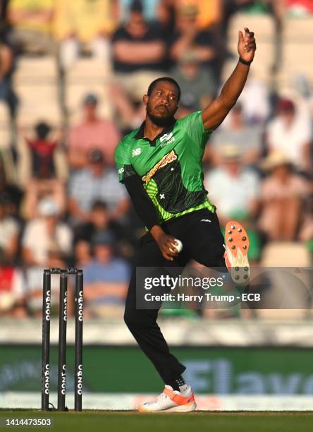 Chris Jordan of Southern Brave Men hits runs during the Hundred match between Southern Brave Men and London Spirit Men at The Ageas Bowl on August...