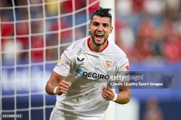 Rafa Mir of Sevilla FC celebrates after scoring his team's first goal during the LaLiga Santander match between CA Osasuna and Sevilla FC at El Sadar...