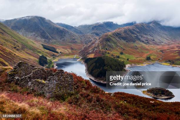 ruins, haweswater reservoir, penrith, lake district, cumbria, england - cumbrian mountains stock pictures, royalty-free photos & images