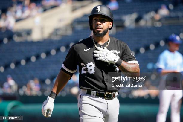 Leury Garcia of the Chicago White Sox in the fourth inning during the first game of a doubleheader against the Kansas City Royals at Kauffman Stadium...