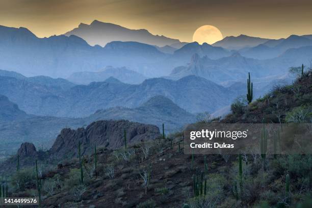 North America, Mexico, Baja California Sur,Loreto, moon over Sierra la Giganta .