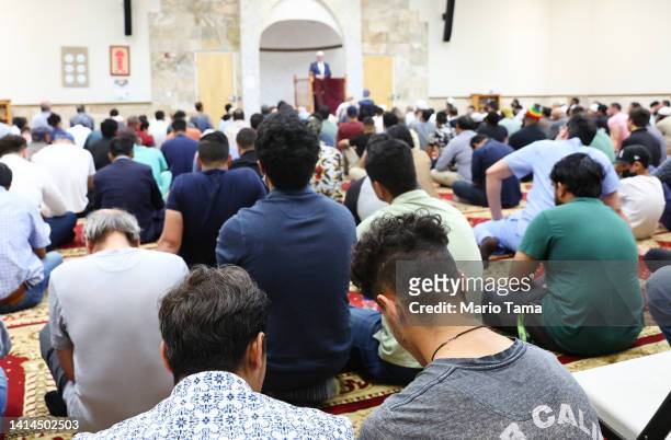 Muslims gather before Friday prayers at the Islamic Center of New Mexico on August 12, 2022 in Albuquerque, New Mexico. Four Muslim men were killed...