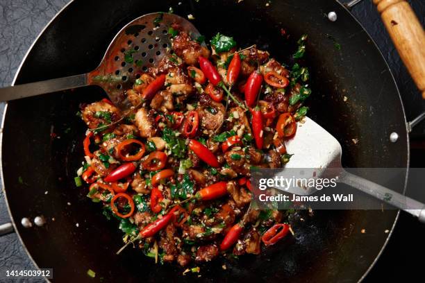 szechuan chicken - wok stockfoto's en -beelden