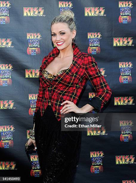 Television personality Angel Porrino arrives at the grand opening of the KISS by Monster Mini Golf amusement attraction on March 15, 2012 in Las...