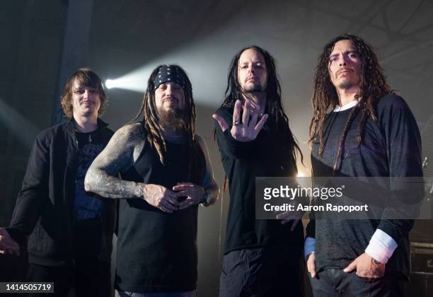Members of the band Korn pose for a portrait in Los Angeles, California.
