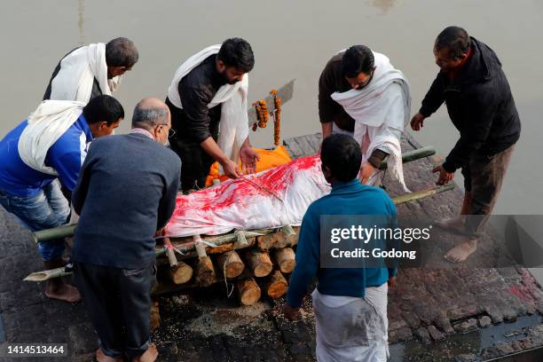 Arya Ghat cremation pyres, Hindu pilgrimage and cremation site, Pashupatinath..