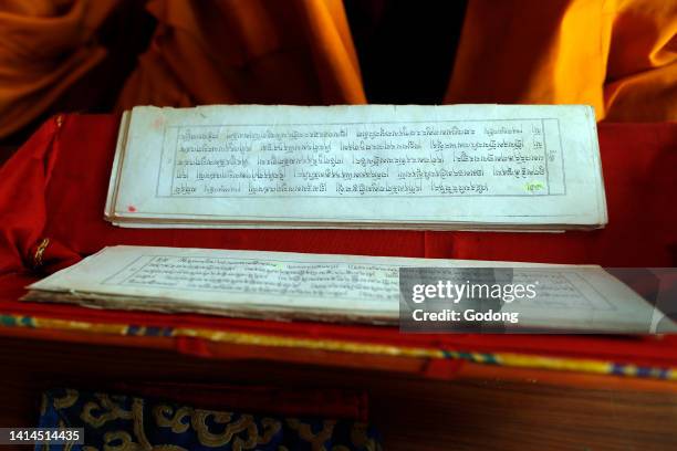 Ganesh Saraswati buddhist temple. Tibetan buddhist prayer book in sanskrit..