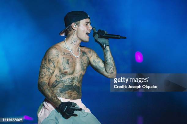 Justin Bieber performs on day three of Sziget Festival 2022 on Óbudai-sziget Island on August 12, 2022 in Budapest, Hungary.