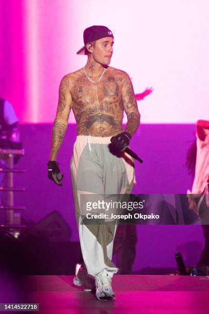Justin Bieber performs on day three of Sziget Festival 2022 on Óbudai-sziget Island on August 12, 2022 in Budapest, Hungary.