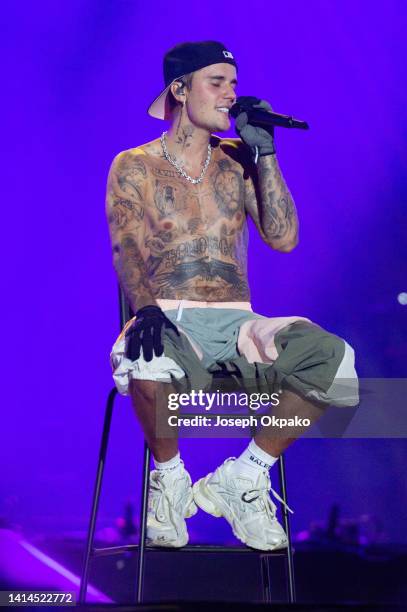 Justin Bieber performs on day three of Sziget Festival 2022 on Óbudai-sziget Island on August 12, 2022 in Budapest, Hungary.