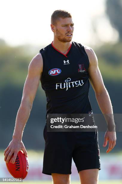 Peter Wright of the Bombers looks on during an Essendon Bombers AFL training session at The Hangar on August 13, 2022 in Melbourne, Australia.