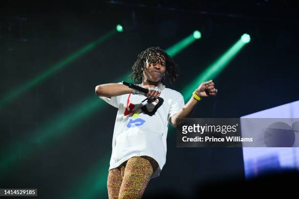 Rapper Lil Baby performs during Chris Brown and Lil Baby "One Of Them Ones" Tour at Cellairis Amphitheatre at Lakewood on August 10, 2022 in Atlanta,...