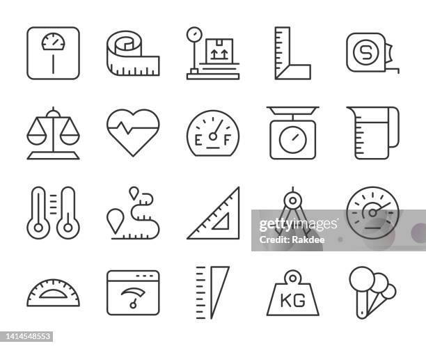 measuring - light line icons - protractor stock illustrations