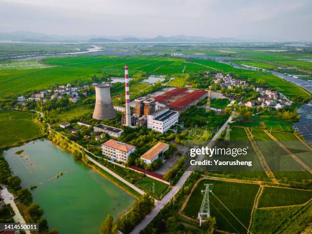 aerial view of a biamass power plant,anhui province,china - renewable natural gas stock pictures, royalty-free photos & images