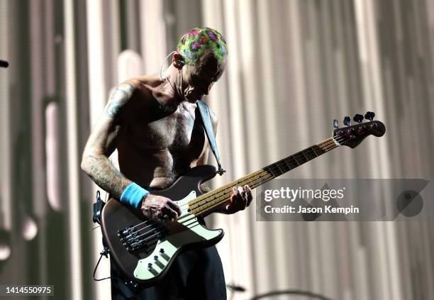 Flea of Red Hot Chili Peppers performs at Nissan Stadium on August 12, 2022 in Nashville, Tennessee.