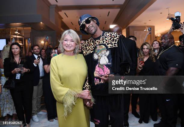 Martha Stewart and Snoop Dogg celebrate the grand opening of The Bedford by Martha Stewart At Paris Las Vegas on August 12, 2022 in Las Vegas, Nevada.