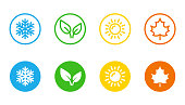 Vector set of seasons icons. Contains icons winter, spring, summer, autumn. Pixel perfect.