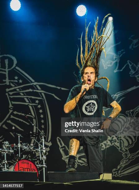Randy Blythe of Lamb Of God performs on stage during the Knotfest at Artukainen Event Park on August 12, 2022 in Turku, Finland.