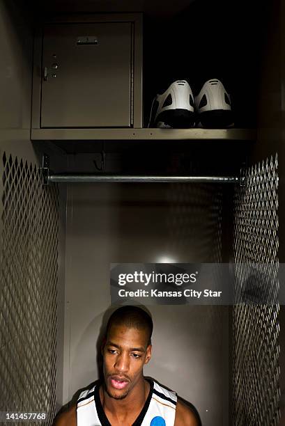 Missouri Tigers senior guard Kim English sits in his locker stall after the Tigers lost, 86-84, to Norfolk State in the NCAA men's basketball...