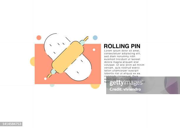 rolling pin colored line icon - rolling dough stock illustrations