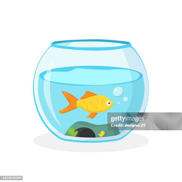 fishbowl flat design on white background. - fish tank stock illustrations