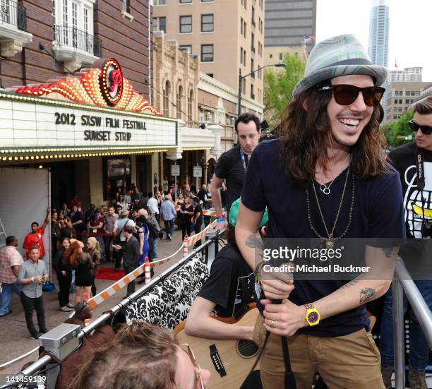 Musician Cisco Adler arrives to the world premiere of "Sunset Strip" on the Canwenetwork.com Bus during the 2012 SXSW Music, FIlm + Interactive...
