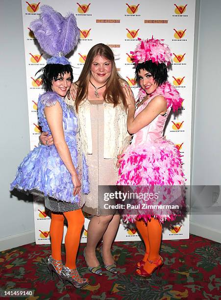 Katie Karel, Georgianna Buchanan and Emily Shackelford attend the opening night of "Lucky Duck" at The New Victory Theater on March 16, 2012 in New...