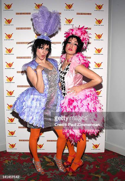 Katie Karel and Emily Shackelford attend the opening night of "Lucky Duck" at The New Victory Theater on March 16, 2012 in New York City.