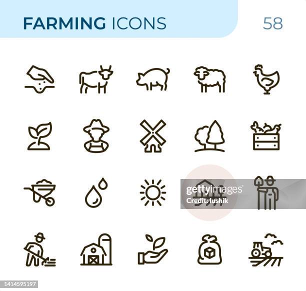 stockillustraties, clipart, cartoons en iconen met farming - pixel perfect unicolor line icons - runderen hoefdier
